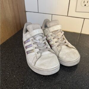 adidas White Sneakers with Iridescent Stripes